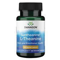 Thumbnail for Swanson Suntheanine L-Theanine offers 100 mg per capsule to support brain and emotional health with green tea's calming power, featuring 60 veggie capsules to aid relaxation.