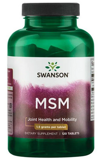 Thumbnail for Um frasco de Swanson MSM - 1.500 mg 120 tabs, conhecido pelos seus benefícios para a saúde das articulações e pelo apoio à estrutura do colagénio. Com as suas potentes propriedades anti-inflamatórias, este suplemento é indispensável para manter o teu bem-estar geral.