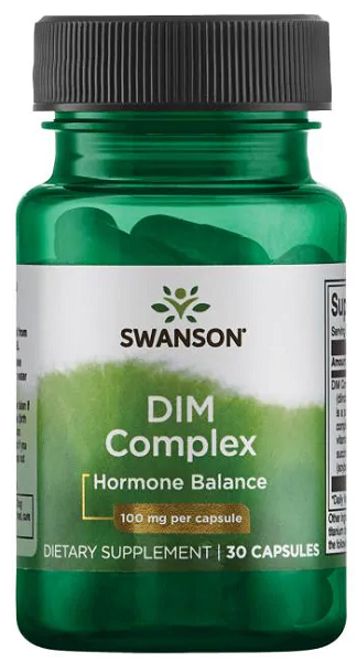 Um frasco de Swanson DIM Complex - 100 mg 30 cápsulas equilíbrio hormonal.