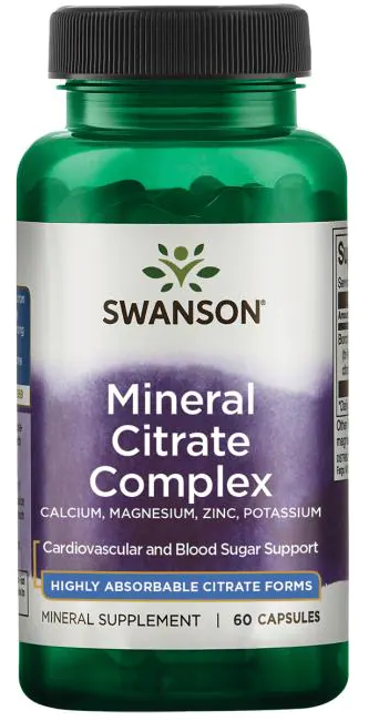 Swanson Multi Mineral Citrate - Cálcio, Magnésio, Zinco, Potássio - 60 cápsulas é um suplemento em forma de citrato altamente absorvível que apoia o metabolismo dos lípidos no sangue e o metabolismo da glicose no sangue.
