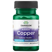 Thumbnail for Swanson’s Albion Copper 2 mg supplement supports cellular health with 60 green capsules, each containing 2 mg of copper as Albion bisglycinate chelate.