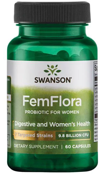 Um frasco de Swanson's FemFlora Probiotic for Women - 60 cápsulas.