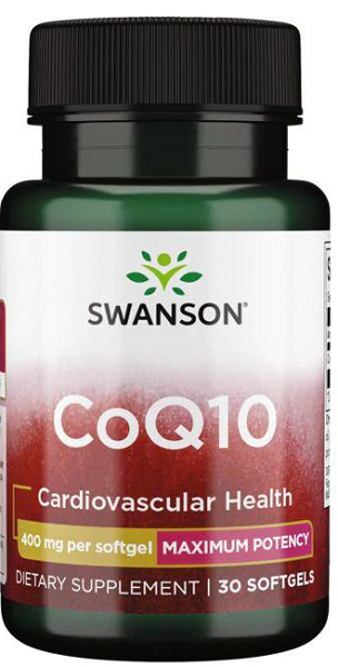Um frasco de Swanson Coenzyme Q10 - 400 mg 30 softgels.