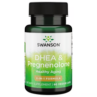 Thumbnail for Swanson's DHEA 25 mg & Pregnenolone 100 mg supplement, featuring a 2-in-1 formula for healthy aging and hormonal balance, comes in a bottle of 60 veggie capsules.