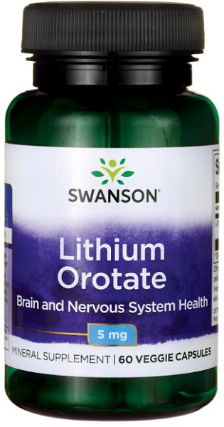 Swanson Orotato de lítio - 5 mg 60 cápsulas vegetais.