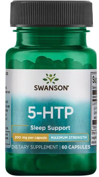 Um frasco de Swanson 5-HTP Maximum Strength 200 mg 60 Capsules support.