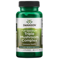 Thumbnail for A bottle of Swanson Full Spectrum Triple Mushroom Complex 60 Capsules supplements, labeled for immune support, containing 60 capsules.