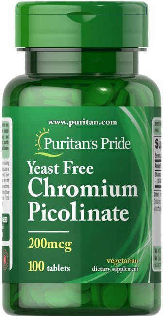 Puritan's Pride Picolinato de crómio 200 mcg sem levedura 100 comprimidos.