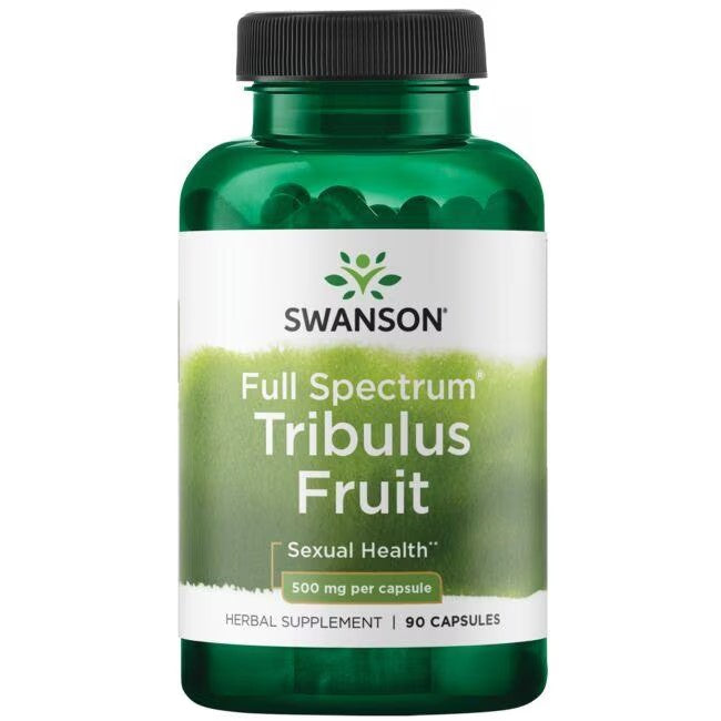 Bottle of Swanson Tribulus Fruit 500 mg 90 Capsules herbal supplement for sexual and hormonal health.