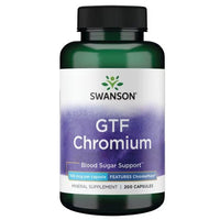 Thumbnail for A Swanson green bottle with a white label for weight management featuring GTF Chromium - Features ChromeMate 100 mcg 200 Capsules.