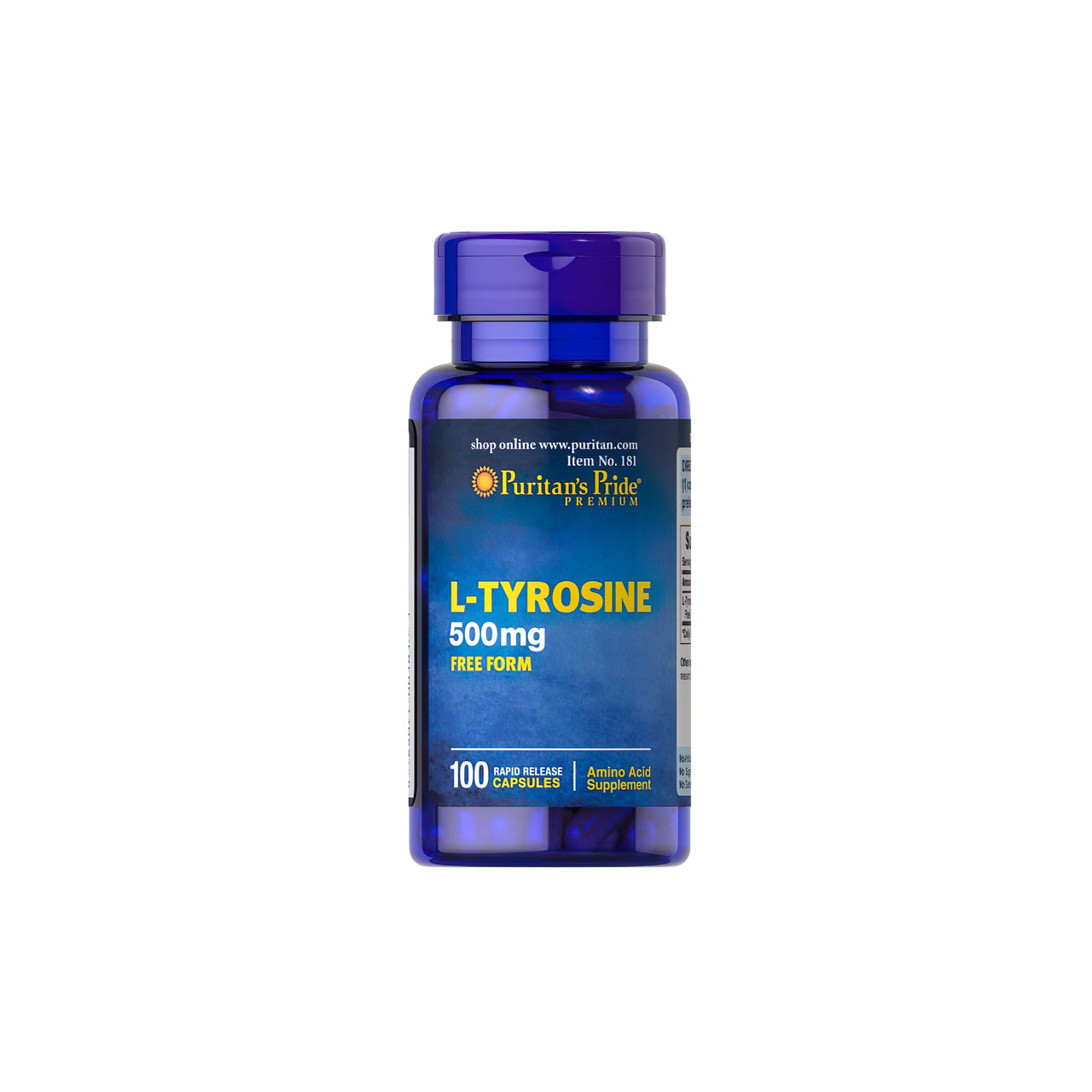 L-Tirosina 500 mg Forma livre 100 cápsulas de libertação rápida - frente