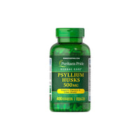 Thumbnail for Um frasco de Puritan's Pride Psyllium Husks 500 mg 400 Rapid Release Capsules, conhecido pelo seu teor de fibra solúvel que apoia a saúde digestiva e do cólon.