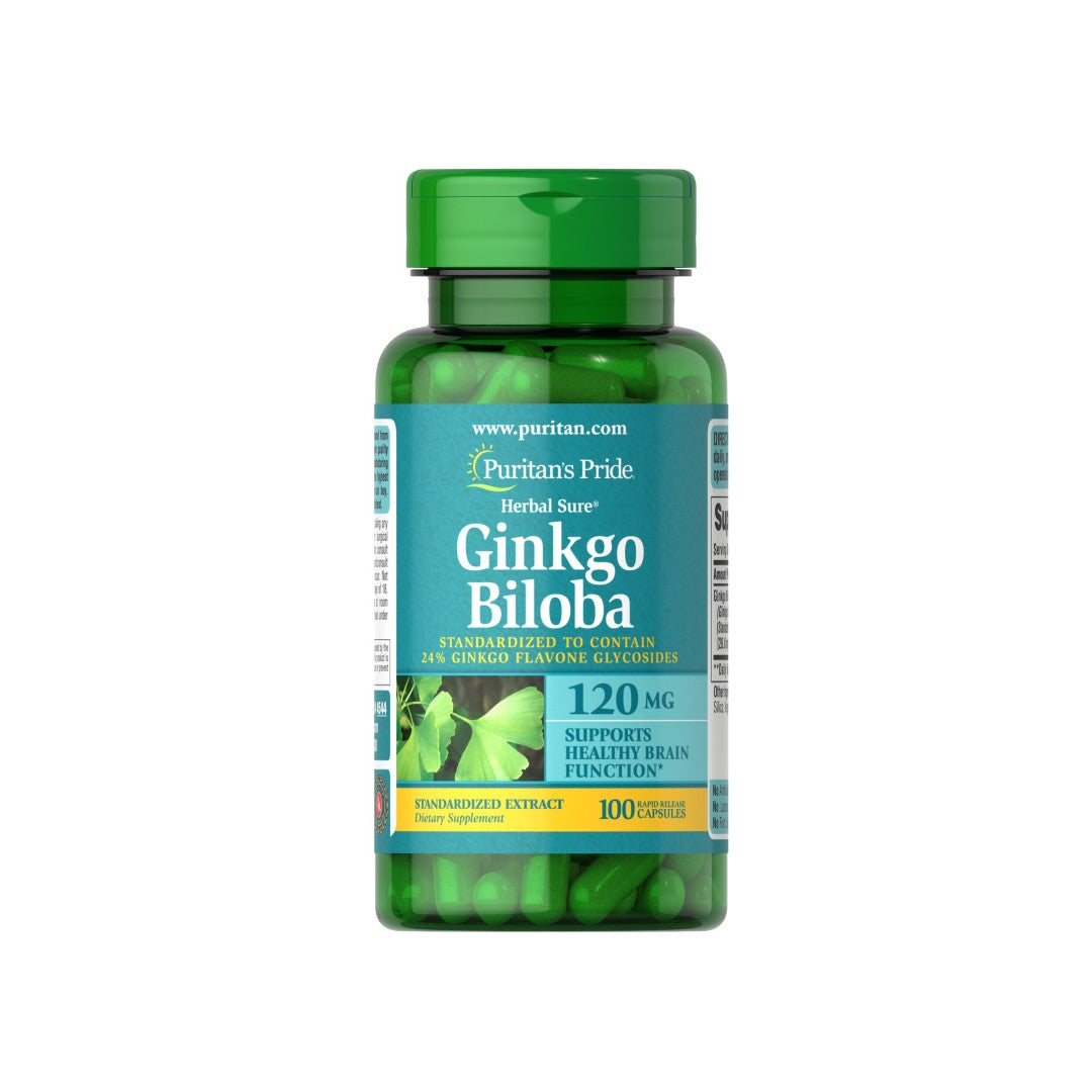 Puritan's Pride Extrato de Ginkgo Biloba 24% 120 mg 100 cápsulas.