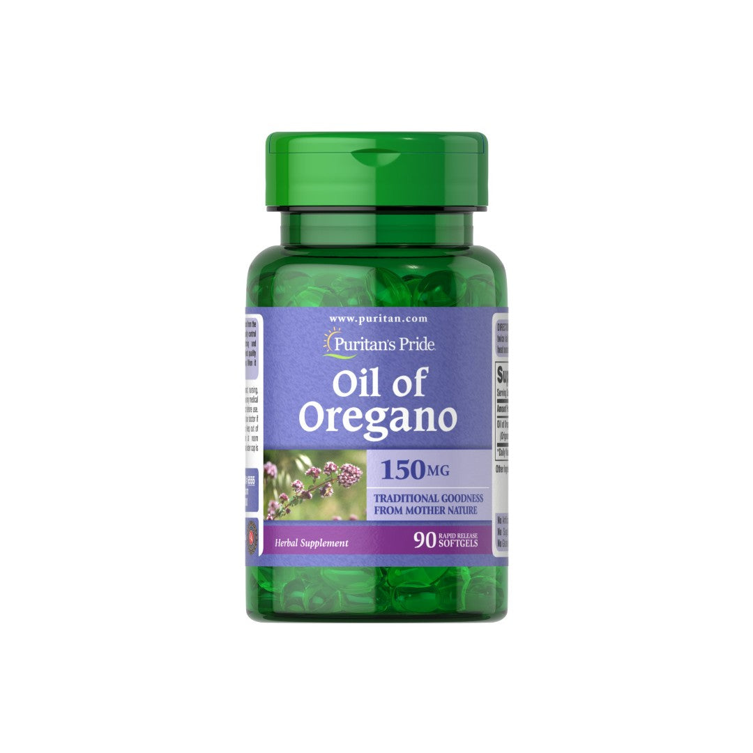 Puritan's Pride O óleo de orégãos 150 mg 90 cápsulas moles de libertação rápida, conhecido pelas suas propriedades de reforço da imunidade, ajuda nos processos digestivos.