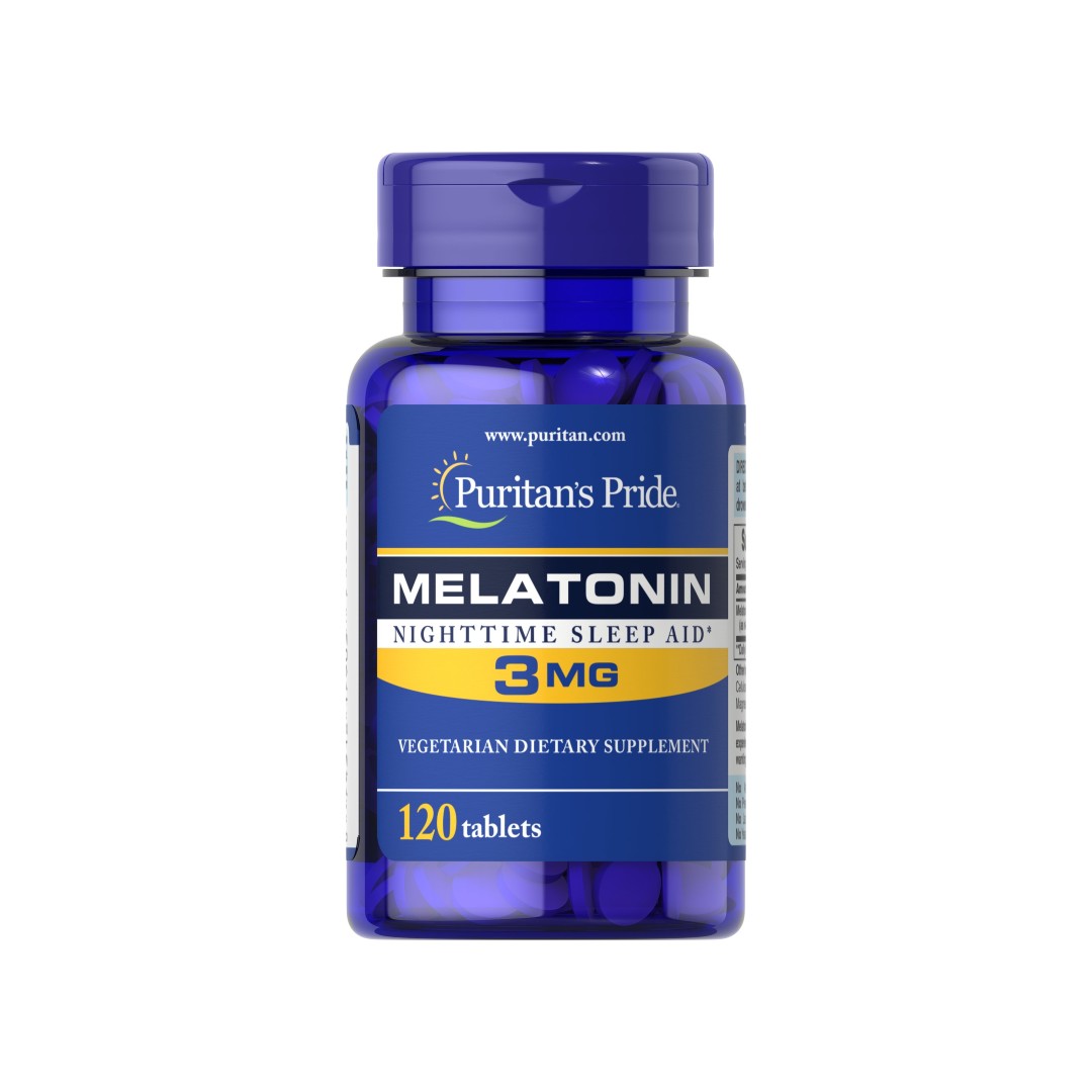 Um frasco de Melatonina 3 mg 120 Comprimidos de Puritan's Pride.