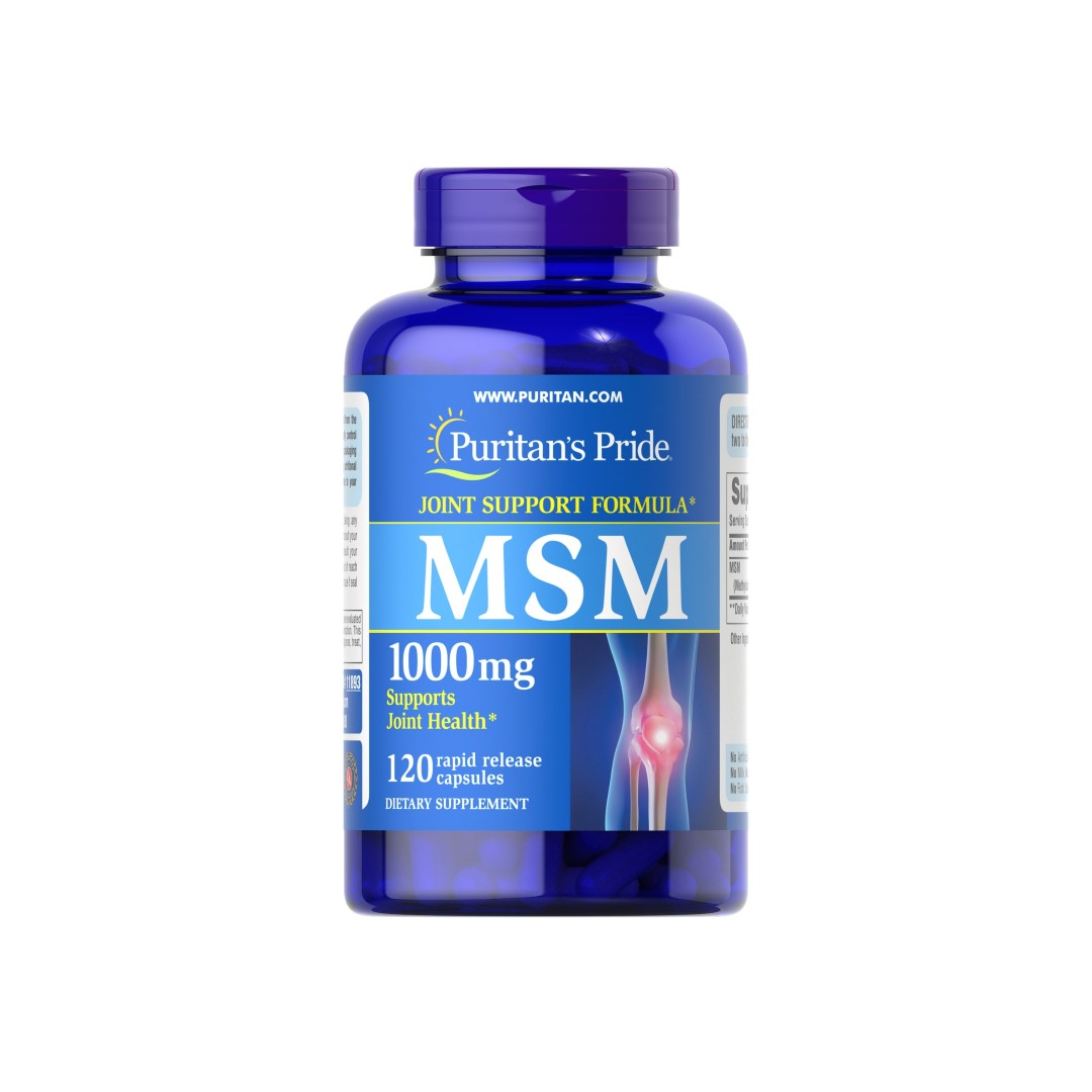 Puritan's Pride MSM 1000 mg 120 Cápsulas de libertação rápida promove a saúde das articulações e dos tecidos conjuntivos.