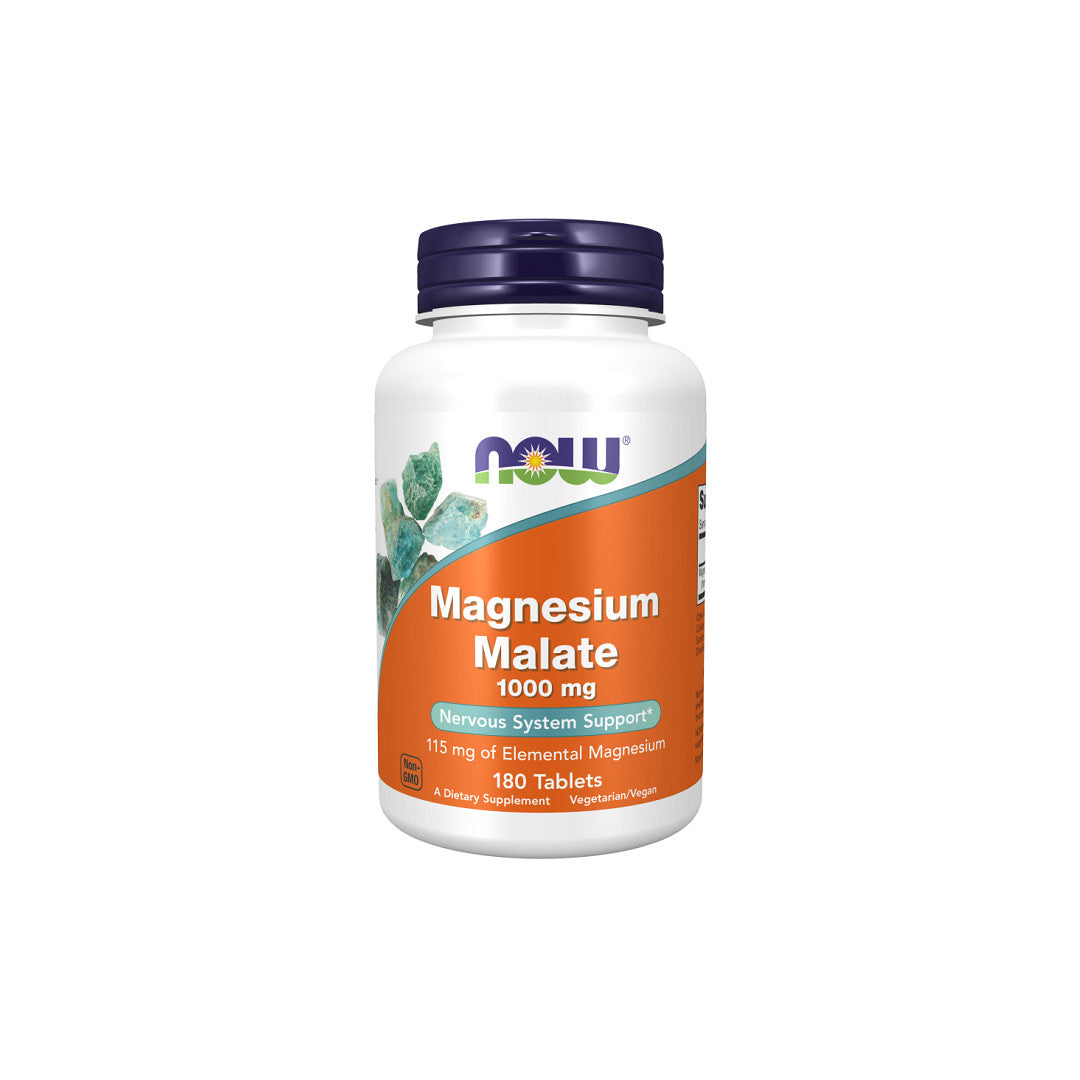 Now Foods Malato de magnésio 1000 mg 180 comprimidos.