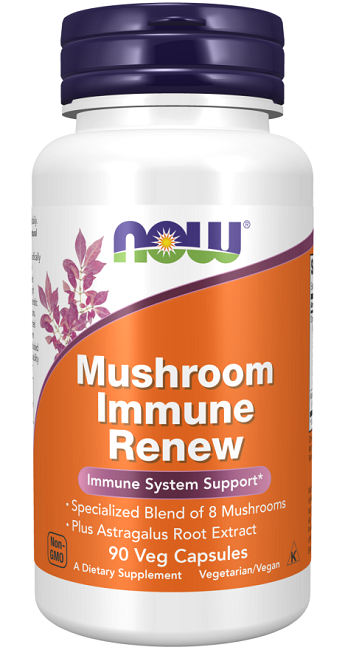 Now Foods Mushroom Immune Renew 90 Cápsulas Vegetais é uma mistura potente de cogumelos que apoiam o sistema imunitário, incluindo o extrato de raiz de Astragalus, para aumentar as defesas naturais do teu corpo.