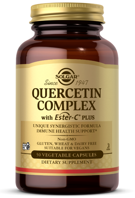 SolgarQuercetin Complex with Ester-C Plus 50 Vegetable Capsules é um suplemento alimentar que combina os poderosos efeitos antioxidantes da vitamina C com o apoio à saúde imunitária.