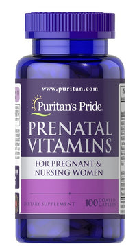 Miniatura de Puritan's Pride Prenatal Vitamins 100 Coated Caplets Concebido para mulheres grávidas e lactantes, enriquecido com ácido fólico.