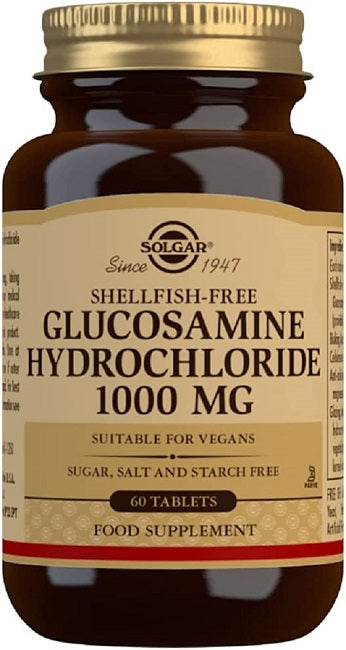 Um frasco de Cloridrato de Glucosamina 1000 mg 60 comprimidos da Solgar.