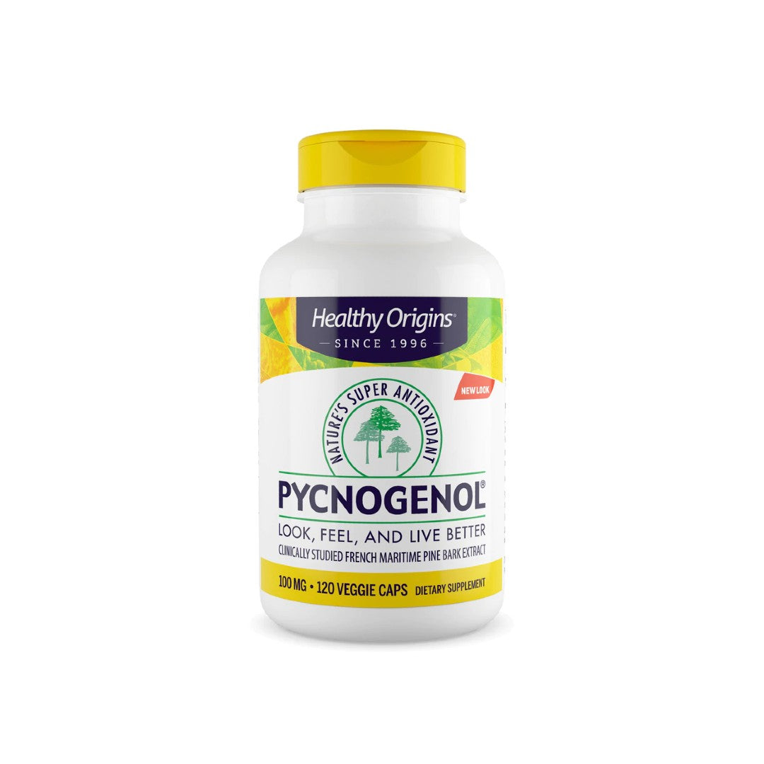 Healthy Origins Pycnogenol - 120 cápsulas vegetais para a saúde cardiovascular e o apoio antioxidante, formulado com extrato de casca de pinheiro-marítimo.