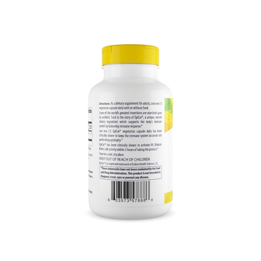 Um frasco de Healthy Origins Epicor 500 mg 150 cápsulas vegetais sobre um fundo branco.