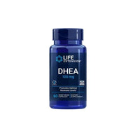 Miniatura de um frasco de Life Extension DHEA 100 mg 60 cápsulas vegetais com um fundo branco.