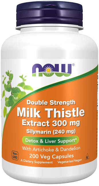 Now Milk Thistle 300 mg Silymarin 200 cápsulas vegetais.