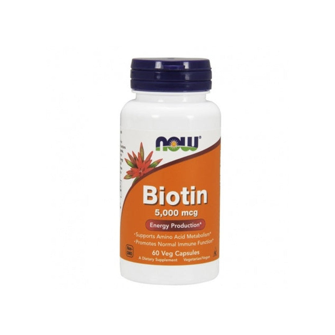 Now Foods Biotina 5000 mcg 60 cápsulas vegetais - suplemento alimentar.