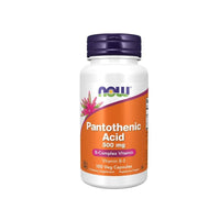 Miniatura de Now Foods Pantothenic Acid 500 mg 100 vege capsules é um suplemento alimentar que apoia o metabolismo energético e o sistema imunitário.