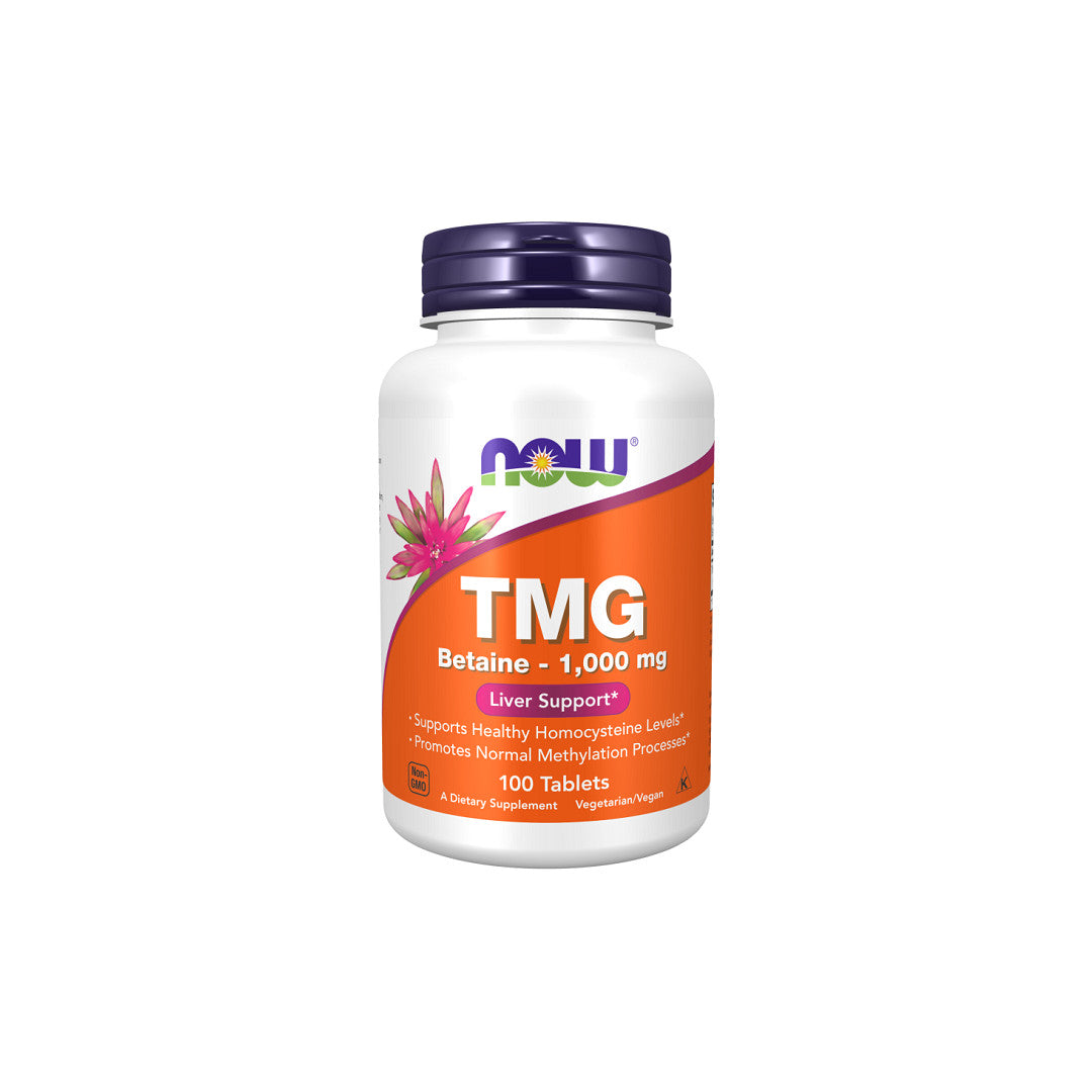 Now Foods TMG Betaine 1000 mg 100 Tablets support liver function and cardiovascular system.