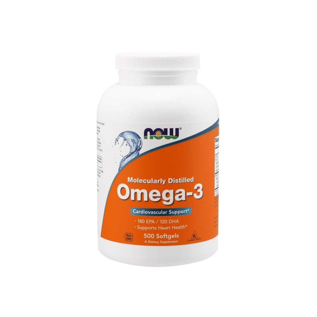 Now Foods As cápsulas de gelatina mole Omega-3 180 EPA/120 DHA 500 promovem a saúde do coração e apoiam o sistema circulatório.