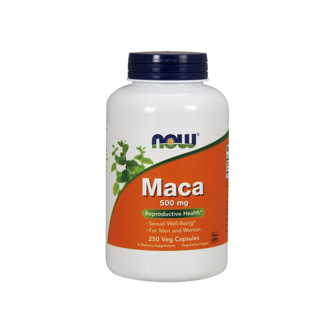 Now Foods Maca 500 mg 250 cápsulas vegetais.