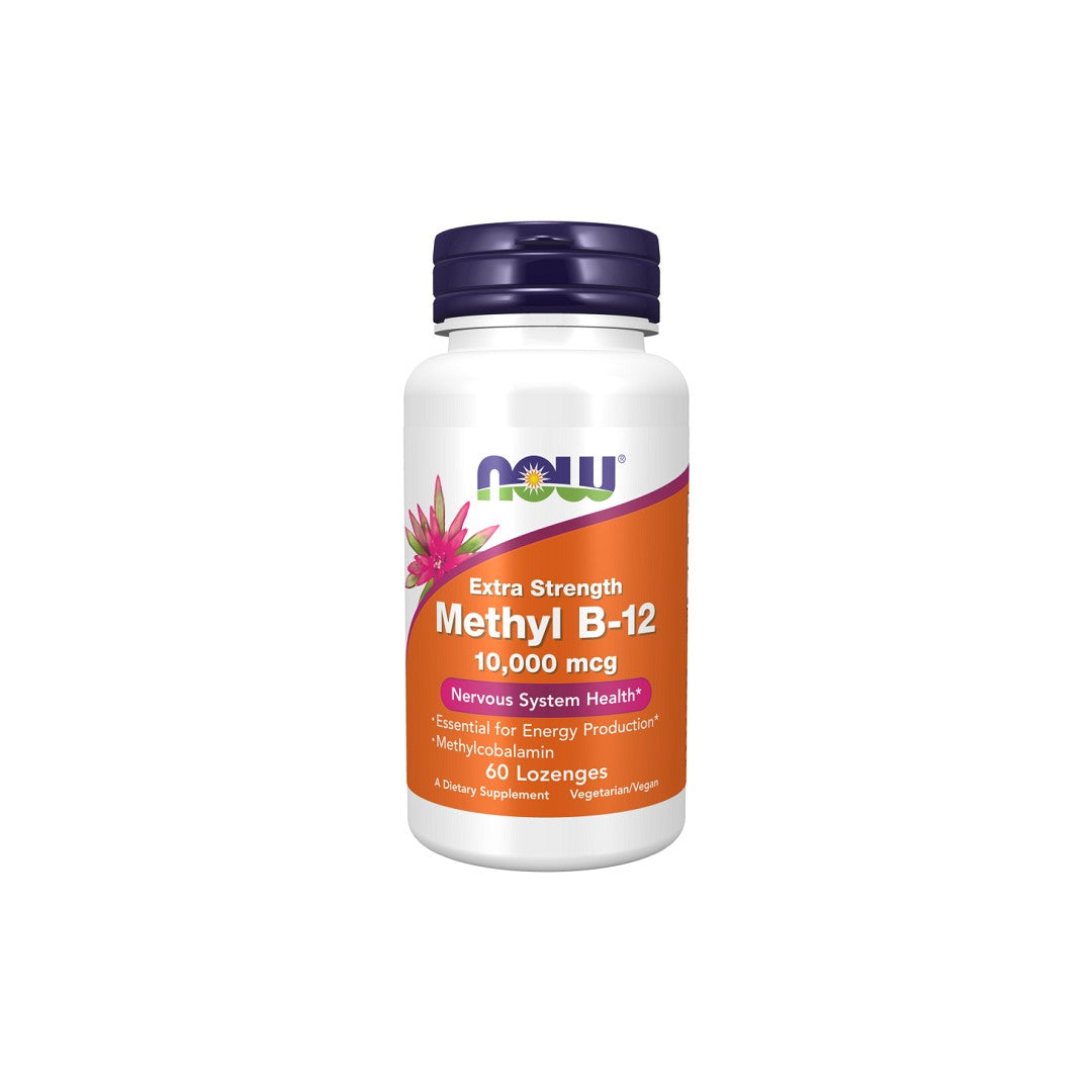Now Foods' Vitamin B-12 10,000 mcg 60 Lozenges Methylcobalamin supplement supports the functioning and health of the nervous system.