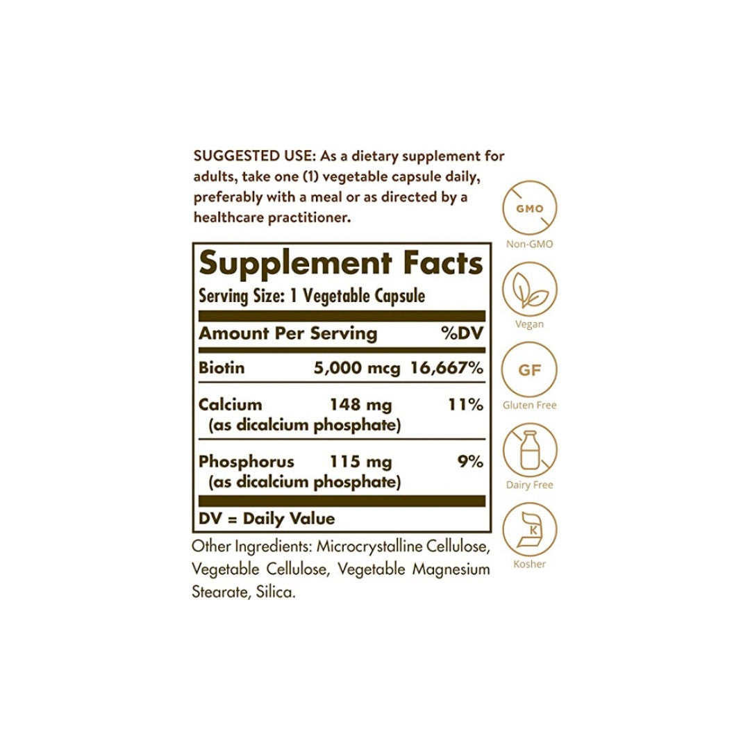 Um rótulo do suplemento alimentar Super Potency 50 V Caps de Solgar com uma descrição dos ingredientes.