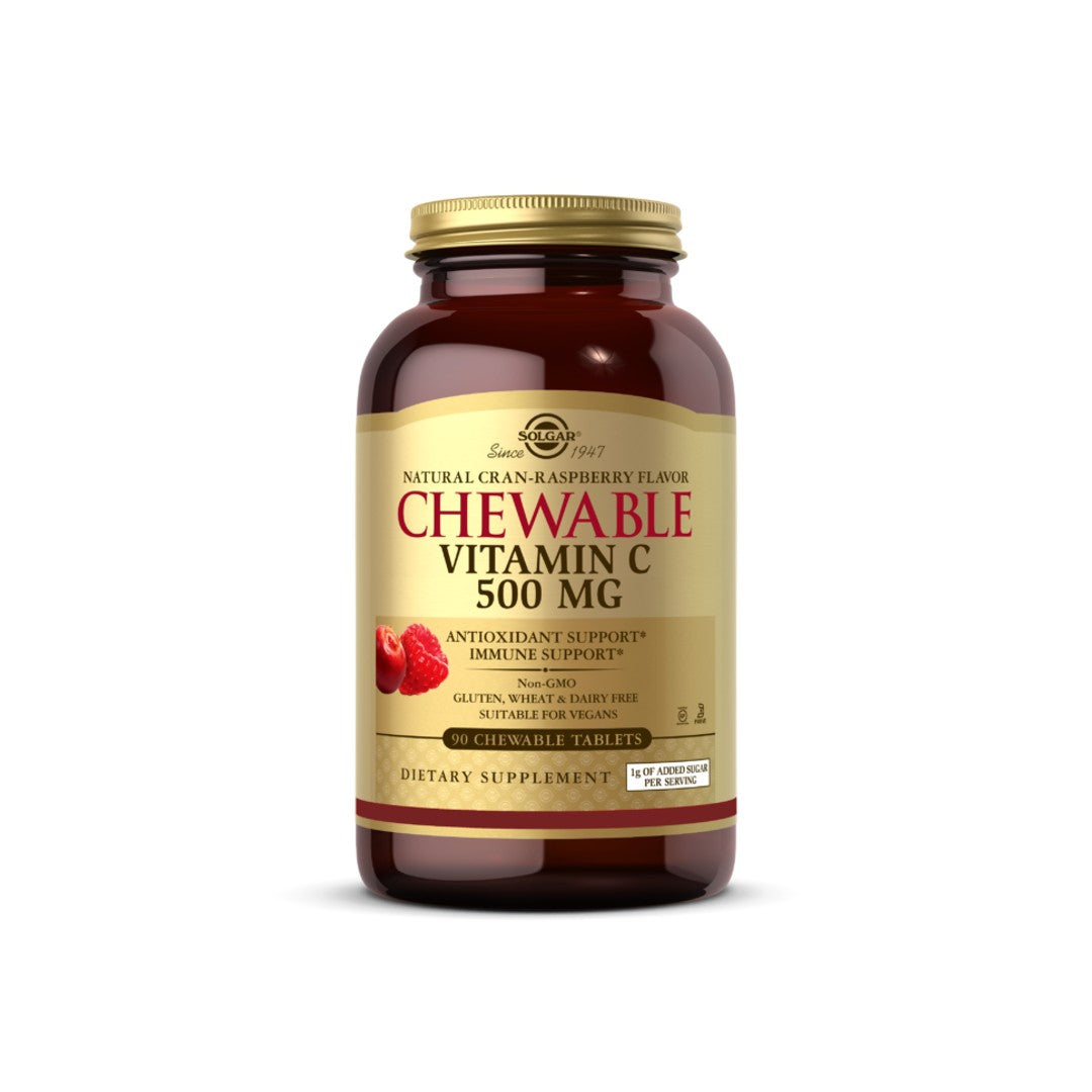 Solgar Vitamin C 500 mg chewable tablets cran raspberry flavor for boosting the immune system.