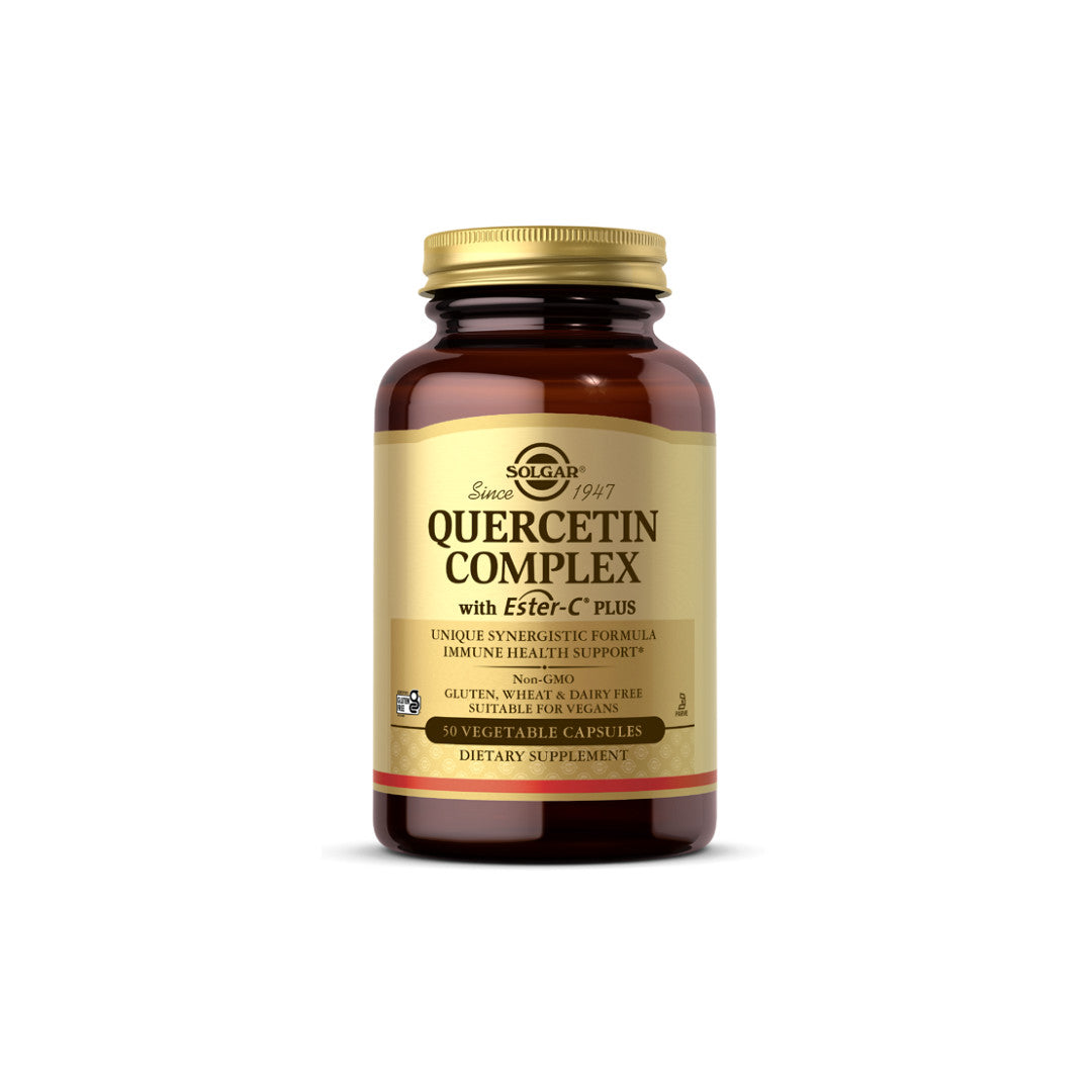 Solgars Quercetin Complex with Ester-C Plus - 50 cápsulas vegetais. Este suplemento alimentar apoia a saúde imunitária e contém vitamina C.