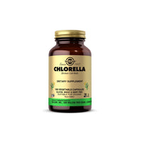 Miniatura de Um frasco de Solgar Chlorella 520 mg 100 Vegetable Capsules sobre um fundo branco.