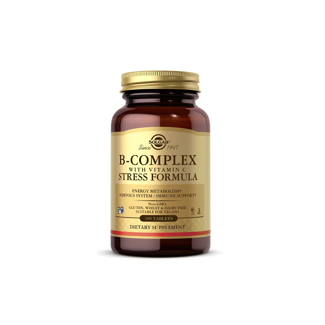 Um suplemento alimentar - Solgar B-Complex com Vitamina C 100 Comprimidos.