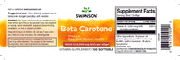 Miniatura de um rótulo de suplemento alimentar para Swanson Beta-Caroteno - 10000 UI 100 cápsulas de Vitamina A.