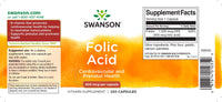 Miniatura de um rótulo do Swanson Folic Acid - 800 mcg 250 capsules.