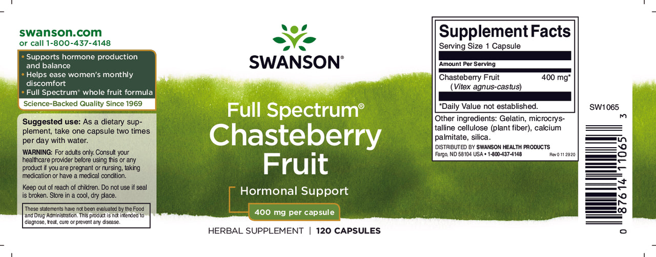 Swanson Chasteberry Fruit - 400 mg 120 cápsulas.