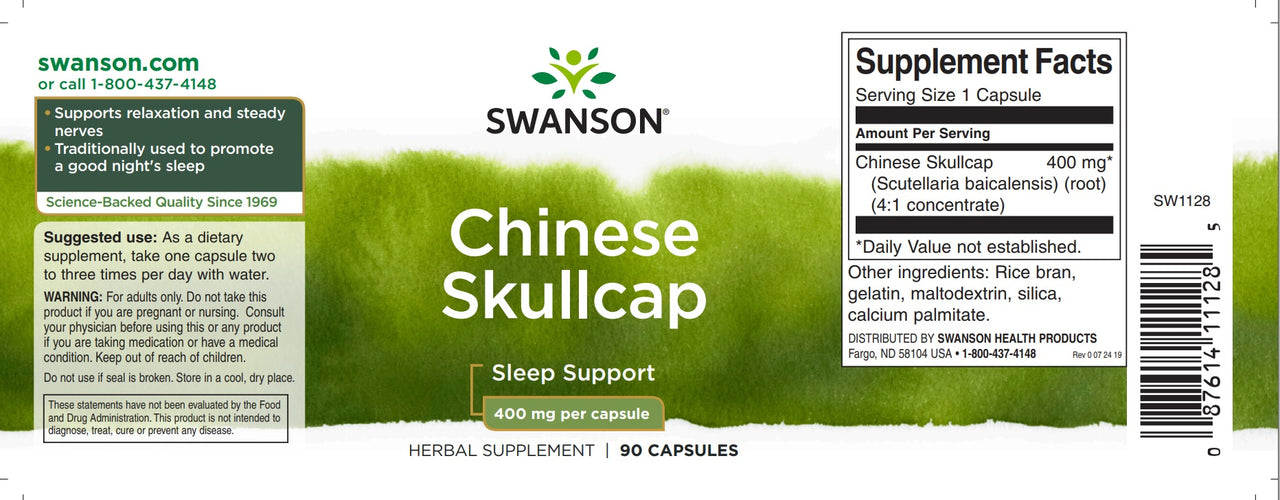 Um rótulo verde e branco para Calota chinesa - 400 mg 90 cápsulas por Swanson.
