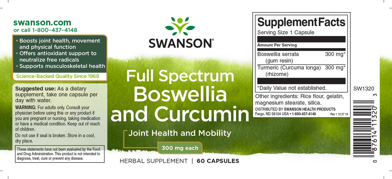 Swanson Boswellia e Curcumina - um suplemento alimentar em 60 cápsulas.