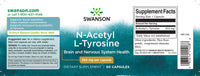 Thumbnail for Swanson N-Acetil L-Tirosina - 350 mg 60 cápsulas é um suplemento alimentar que promove uma melhor absorção e concentração, ao mesmo tempo que apoia a regulação do humor.