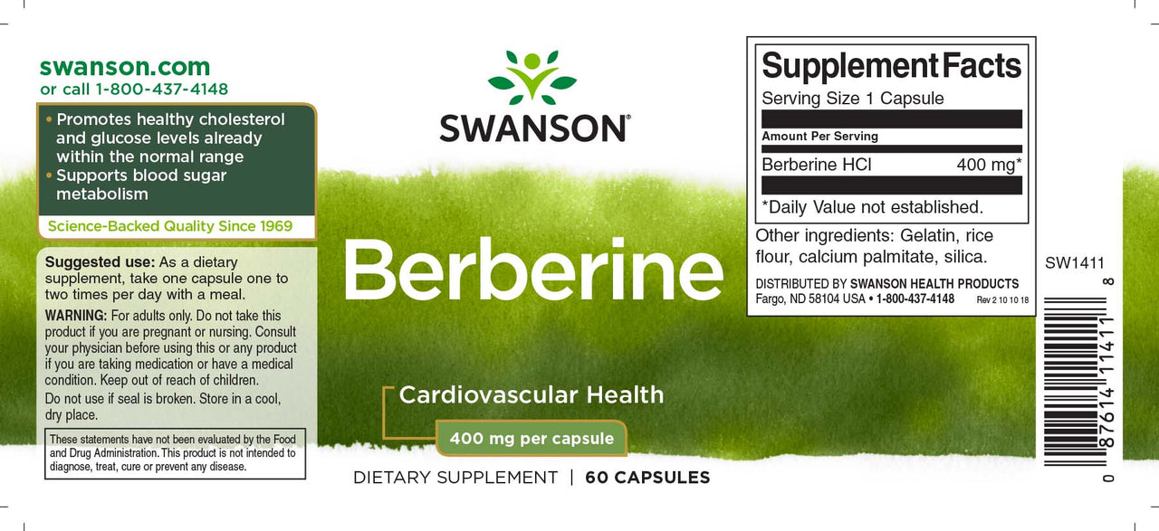 Swanson Berberina - 400 mg 60 cápsulas é um suplemento alimentar.