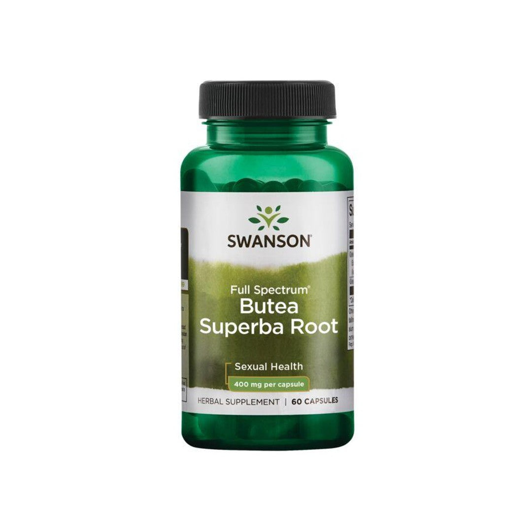 Um frasco de suplemento alimentar - 400 mg 60 cápsulas de Raiz de Butea Superba de Swanson.