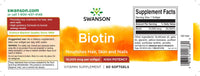 Miniatura de Swanson Biotin - 10000 mcg 60 softgel rótulo do suplemento alimentar.
