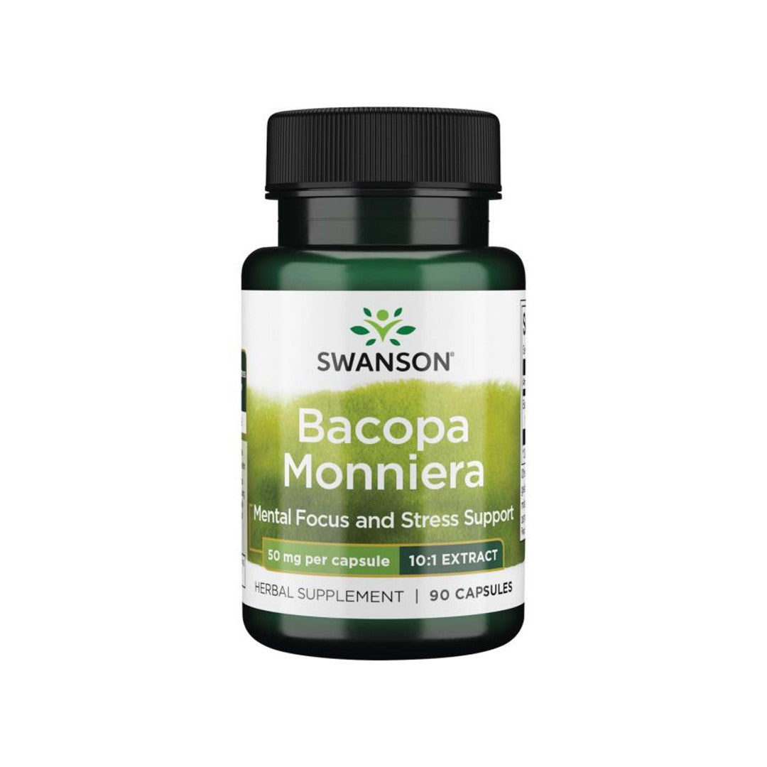 Swanson Bacopa Monnieri 10:1 Extract - 50 mg, um suplemento alimentar com 90 cápsulas.